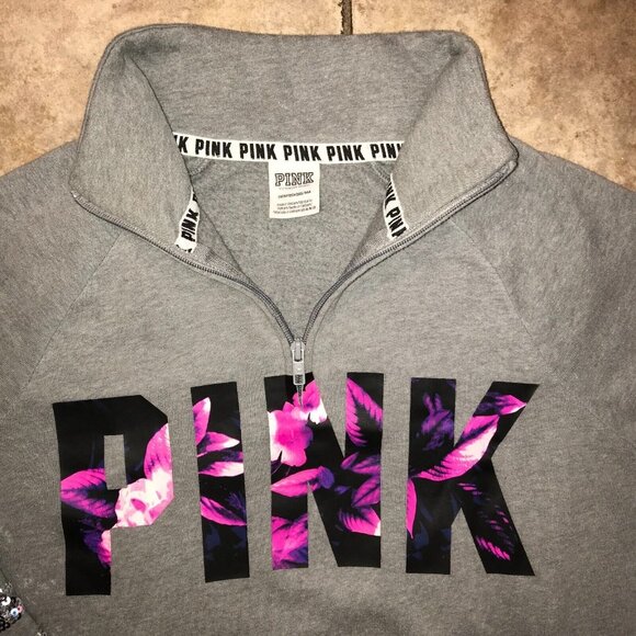 Women's PINK Victoria's Secret 1/4 Zip Floral Sequin Sweater- Size XS - Picture 3 of 8